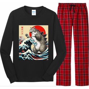 Catzilla Cat Japanese Art Funny Cat Gifts Long Sleeve Pajama Set