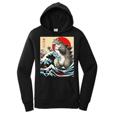 Catzilla Cat Japanese Art Funny Cat Gifts Women's Pullover Hoodie