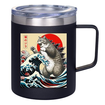 Catzilla Cat Japanese Art Funny Cat Gifts 12oz Stainless Steel Coffee Mug