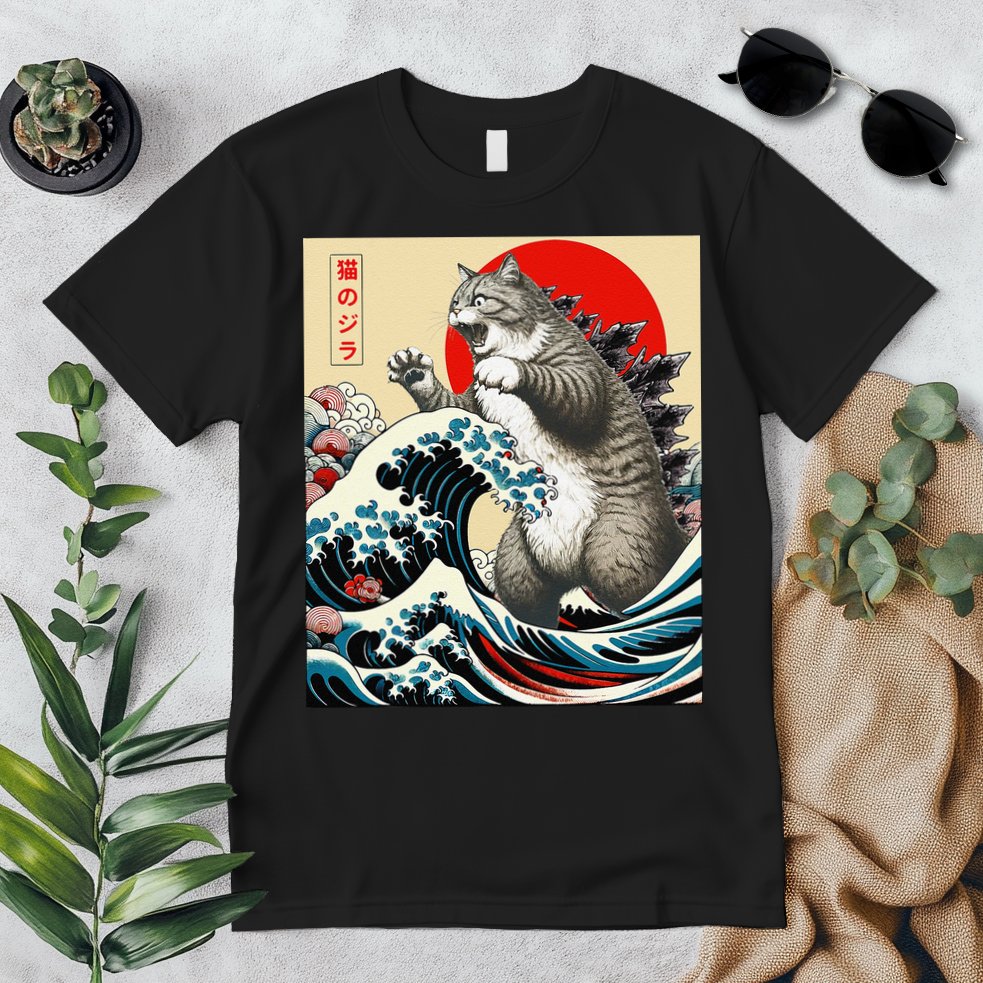 Catzilla Cat Japanese Art Funny Cat Gifts Premium T-Shirt