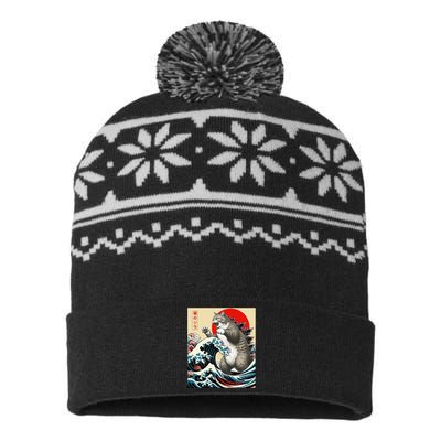 Catzilla Cat Japanese Art Funny Cat Gifts USA-Made Snowflake Beanie