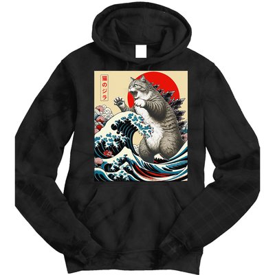 Catzilla Cat Japanese Art Funny Cat Gifts Tie Dye Hoodie