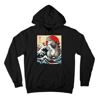 Catzilla Cat Japanese Art Funny Cat Gifts Tall Hoodie