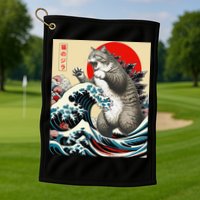 Catzilla Cat Japanese Art Funny Cat Gifts Golf Towel