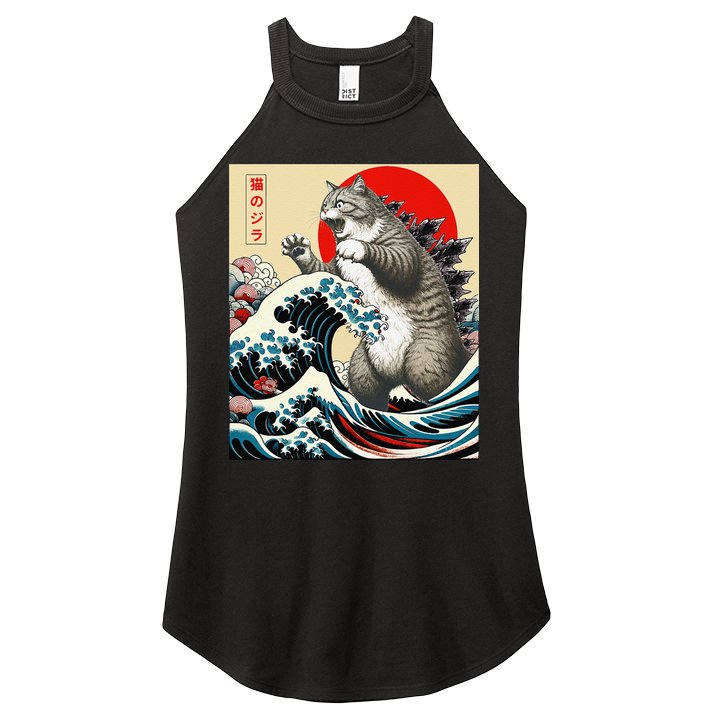 Catzilla Cat Japanese Art Funny Cat Gifts Women's Perfect Tri Rocker Tank