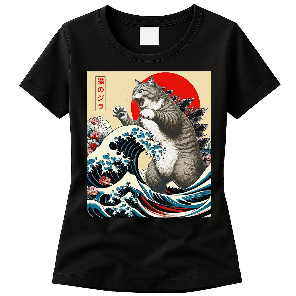 Catzilla Cat Japanese Art Funny Cat Gifts Womens T-Shirt