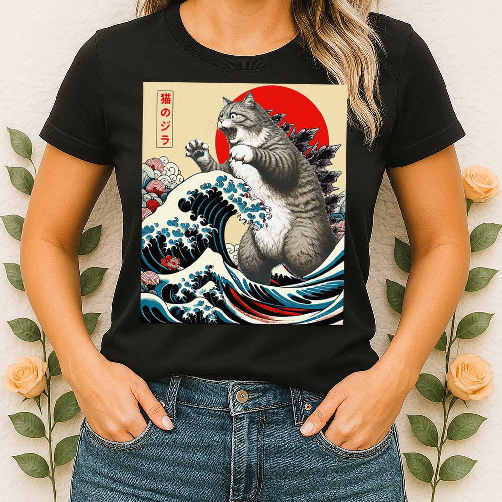 Catzilla Cat Japanese Art Funny Cat Gifts Womens T-Shirt