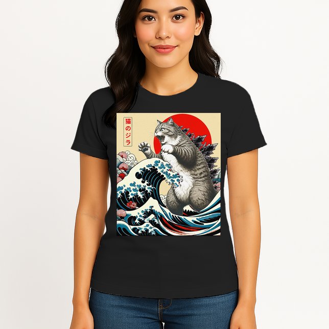 Catzilla Cat Japanese Art Funny Cat Gifts Womens T-Shirt