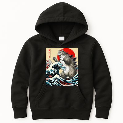Catzilla Cat Japanese Art Funny Cat Gifts Kids Hoodie