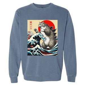 Catzilla Cat Japanese Art Funny Cat Gifts Garment-Dyed Sweatshirt