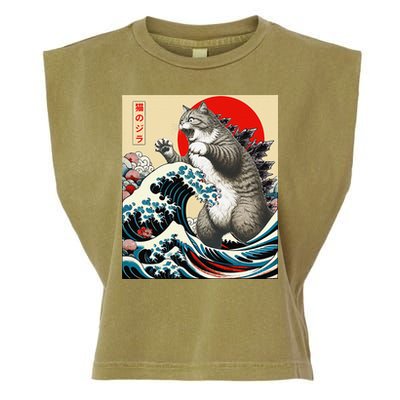 Catzilla Cat Japanese Art Funny Cat Gifts Garment-Dyed Women's Muscle Tee