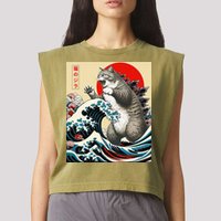Catzilla Cat Japanese Art Funny Cat Gifts Garment-Dyed Women's Muscle Tee