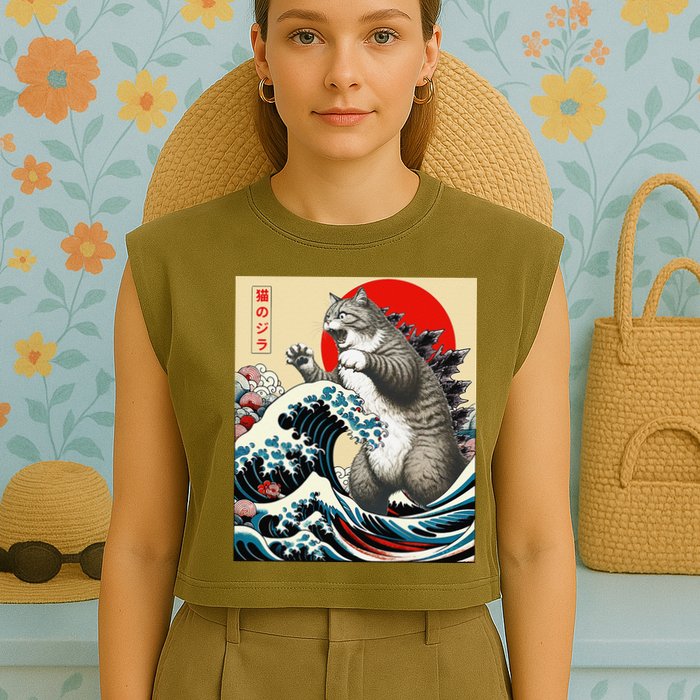 Catzilla Cat Japanese Art Funny Cat Gifts Garment-Dyed Women's Muscle Tee