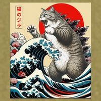 Catzilla Cat Japanese Art Funny Cat Gifts Garment-Dyed Women's Muscle Tee