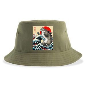 Catzilla Cat Japanese Art Funny Cat Gifts Sustainable Bucket Hat