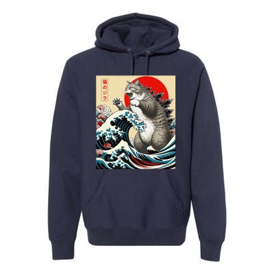 Catzilla Cat Japanese Art Funny Cat Gifts Premium Hoodie