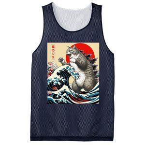 Catzilla Cat Japanese Art Funny Cat Gifts Mesh Reversible Basketball Jersey Tank