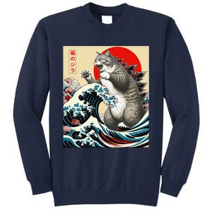 Catzilla Cat Japanese Art Funny Cat Gifts Tall Sweatshirt