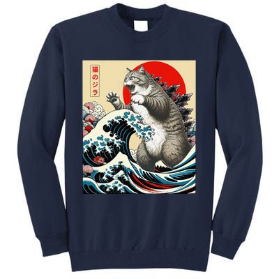 Catzilla Cat Japanese Art Funny Cat Gifts Tall Sweatshirt