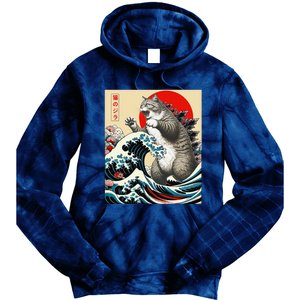 Catzilla Cat Japanese Art Funny Cat Gifts Tie Dye Hoodie