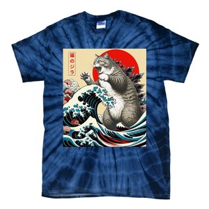 Catzilla Cat Japanese Art Funny Cat Gifts Tie-Dye T-Shirt