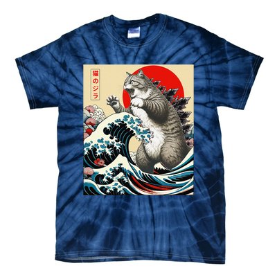 Catzilla Cat Japanese Art Funny Cat Gifts Tie-Dye T-Shirt