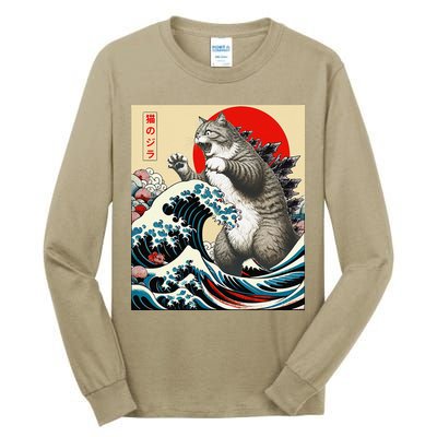 Catzilla Cat Japanese Art Funny Cat Gifts Tall Long Sleeve T-Shirt