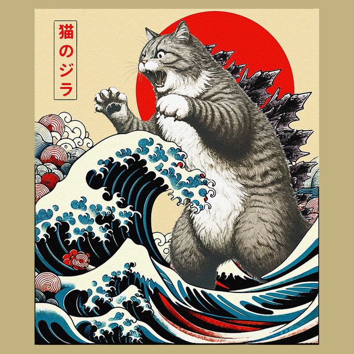 Catzilla Cat Japanese Art Funny Cat Gifts Tall Long Sleeve T-Shirt