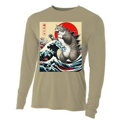 Catzilla Cat Japanese Art Funny Cat Gifts Cooling Performance Long Sleeve Crew