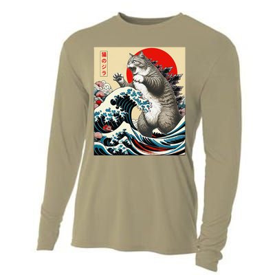 Catzilla Cat Japanese Art Funny Cat Gifts Cooling Performance Long Sleeve Crew