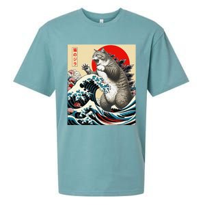 Catzilla Cat Japanese Art Funny Cat Gifts Sueded Cloud Jersey T-Shirt