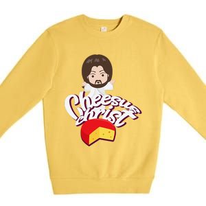 Cheesus Christ Jesus God Church Funny Pope Meme Premium Crewneck Sweatshirt