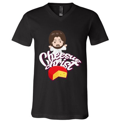 Cheesus Christ Jesus God Church Funny Pope Meme V-Neck T-Shirt