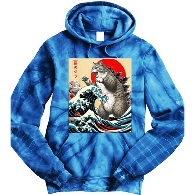 Catzilla Cat Japanese Art Cat Owner Cat Lover Gifts Tie Dye Hoodie