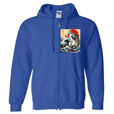 Catzilla Cat Japanese Art Cat Owner Cat Lover Gifts Full Zip Hoodie