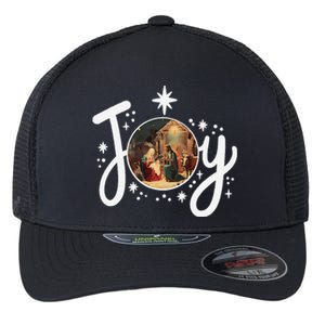 Christian Christmas Joy Jesus Nativity Scene Faith Family Flexfit Unipanel Trucker Cap