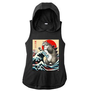 Catzilla Cat Japanese Art Funny Cat Gifts Ladies PosiCharge Tri-Blend Wicking Draft Hoodie Tank