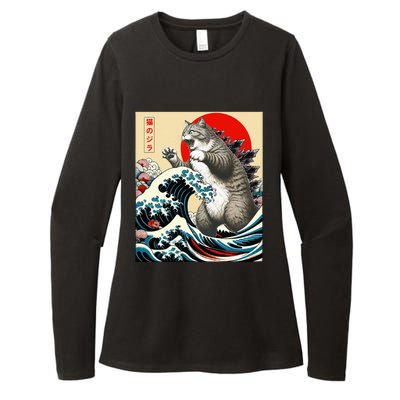 Catzilla Cat Japanese Art Funny Cat Gifts Womens CVC Long Sleeve Shirt