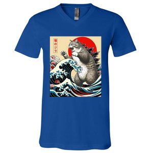 Catzilla Cat Japanese Art Funny Cat Gifts V-Neck T-Shirt