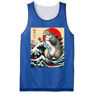 Catzilla Cat Japanese Art Funny Cat Gifts Mesh Reversible Basketball Jersey Tank