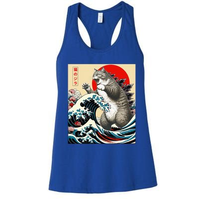 Catzilla Cat Japanese Art Funny Cat Gifts Women's Racerback Tank