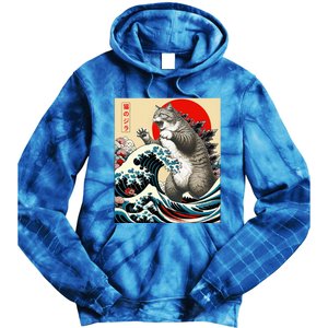 Catzilla Cat Japanese Art Funny Cat Gifts Tie Dye Hoodie