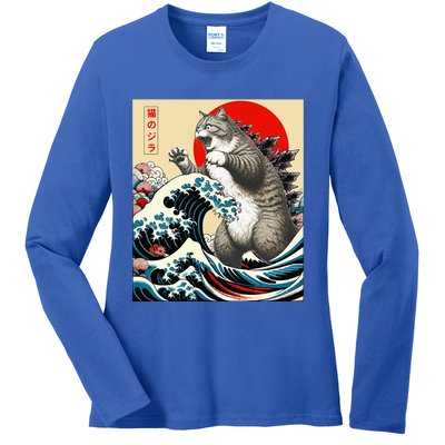 Catzilla Cat Japanese Art Funny Cat Gifts Ladies Long Sleeve Shirt