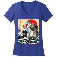 Catzilla Cat Japanese Art Funny Cat Gifts Women's V-Neck T-Shirt