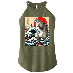 Catzilla Cat Japanese Art Funny Cat Gifts Women's Perfect Tri Rocker Tank