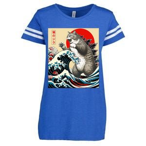 Catzilla Cat Japanese Art Funny Cat Gifts Enza Ladies Jersey Football T-Shirt