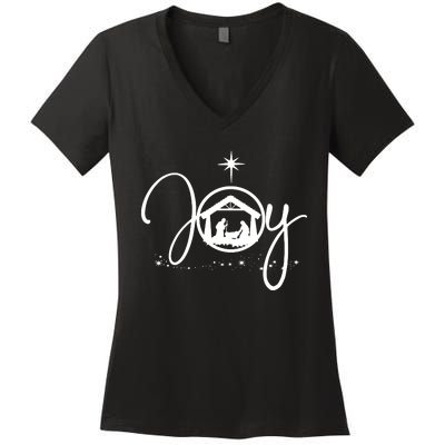 Christian Christmas Joy Jesus Nativity Scene Faith Women's V-Neck T-Shirt