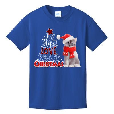 Cute Cat Joy Hope Love Peace Christmas Tree Holiday Xmas Great Gift Kids T-Shirt