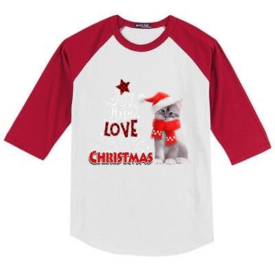 Cute Cat Joy Hope Love Peace Christmas Tree Holiday Xmas Great Gift Kids Colorblock Raglan Jersey