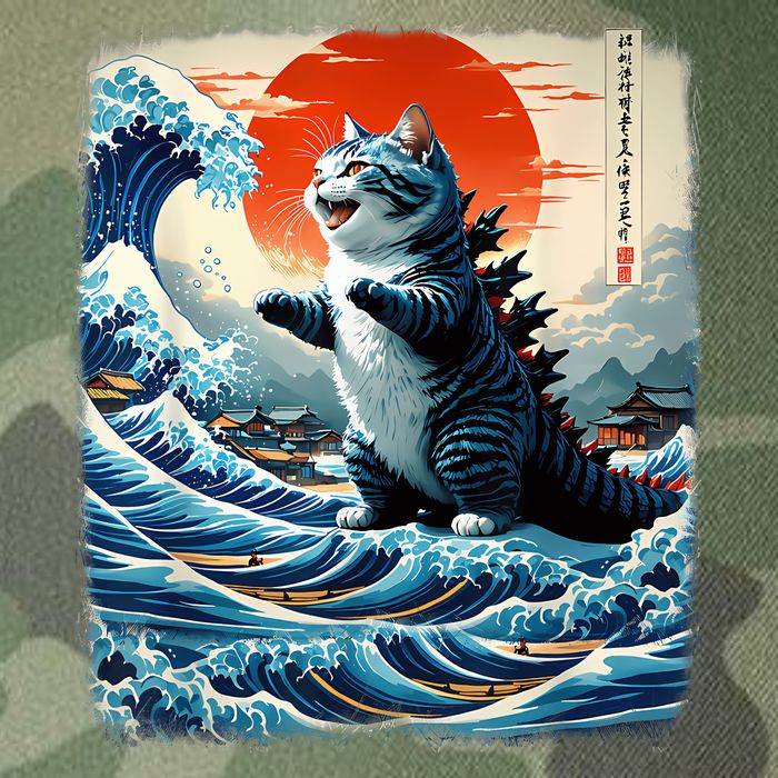 Catzilla Cat Japanese Art Funny Cat Adventure Legacy Tie Dye Trucker Hat